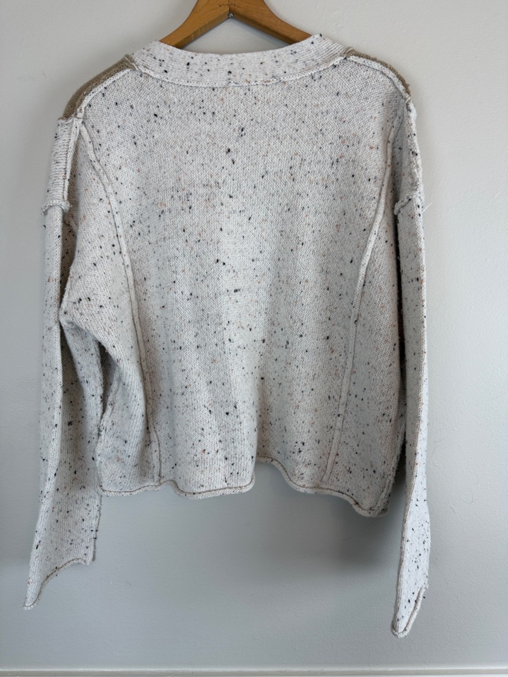 Hem & Thread Funfetti Block Cardigan Women’s Size Medium Tan Cream - Picture 6 of 9